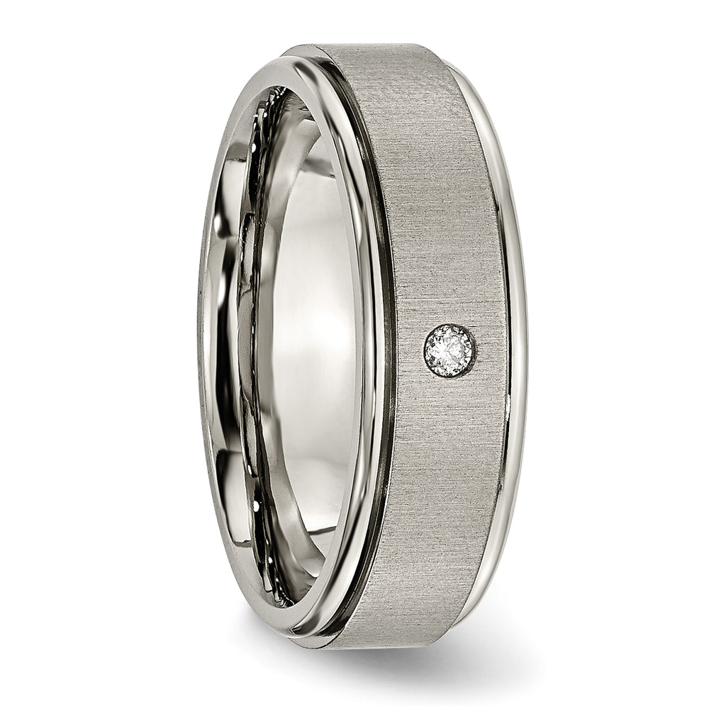 Chisel Titanium Brushed and Polished .05 Carat Diamond Rounded Edge 7mm Band