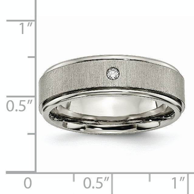 Chisel Titanium Brushed and Polished .05 Carat Diamond Rounded Edge 7mm Band
