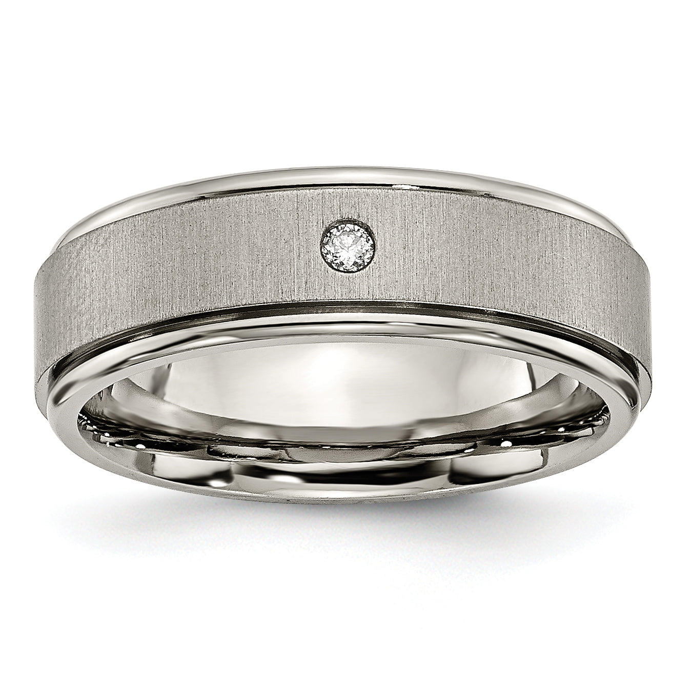 Chisel Titanium Brushed and Polished .05 Carat Diamond Rounded Edge 7mm Band Main image