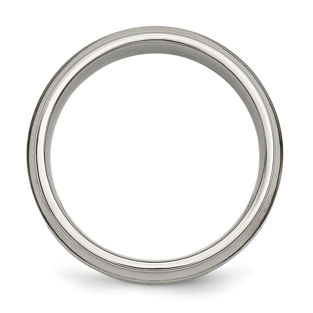 Chisel Titanium Polished 1/5 Carat Diamond Ridged Edge 7mm Band