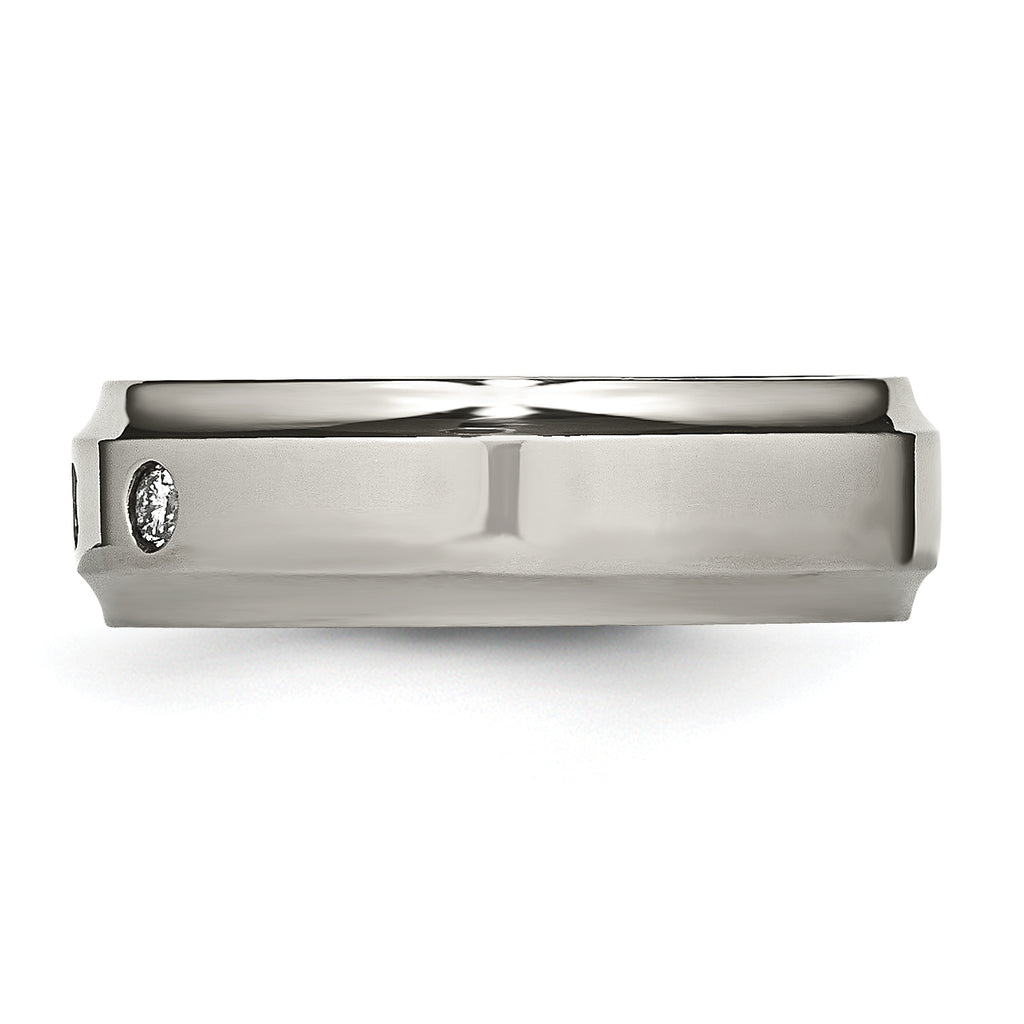 Chisel Titanium Polished 1/5 Carat Diamond Ridged Edge 7mm Band