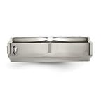 Chisel Titanium Polished 1/5 Carat Diamond Ridged Edge 7mm Band