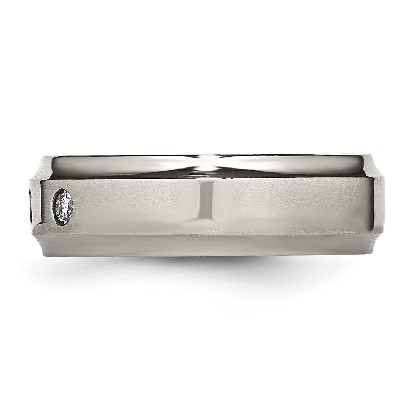 Chisel Titanium Polished 1/5 Carat Diamond Ridged Edge 7mm Band