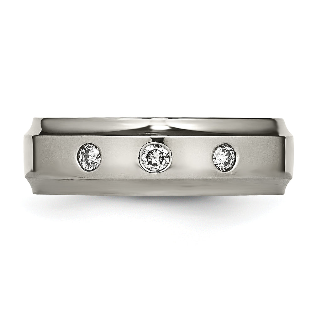 Chisel Titanium Polished 1/5 Carat Diamond Ridged Edge 7mm Band