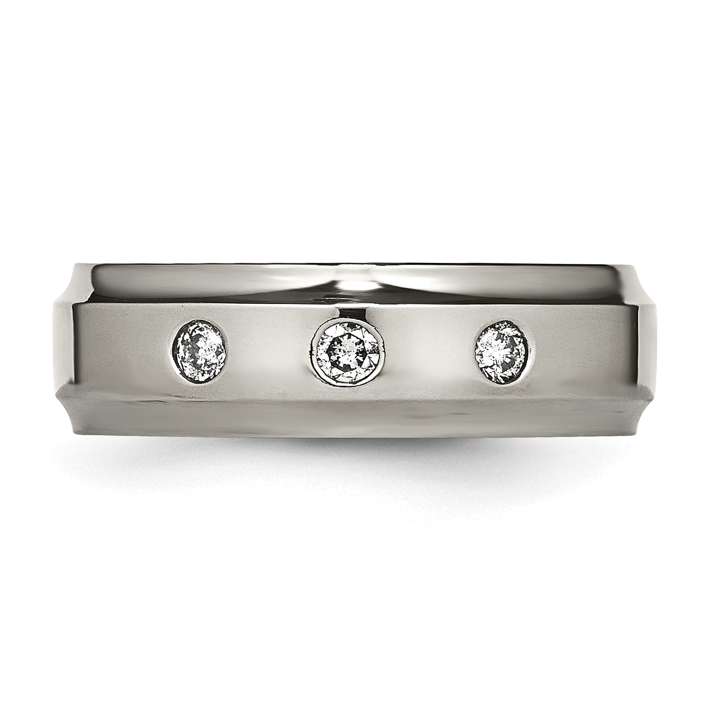 Chisel Titanium Polished 1/5 Carat Diamond Ridged Edge 7mm Band