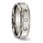 Chisel Titanium Polished 1/5 Carat Diamond Ridged Edge 7mm Band