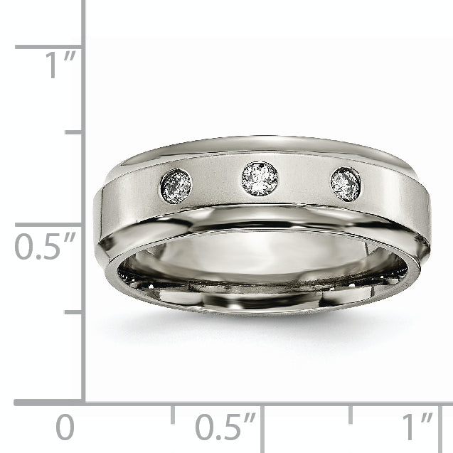 Chisel Titanium Polished 1/5 Carat Diamond Ridged Edge 7mm Band