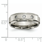 Chisel Titanium Polished 1/5 Carat Diamond Ridged Edge 7mm Band
