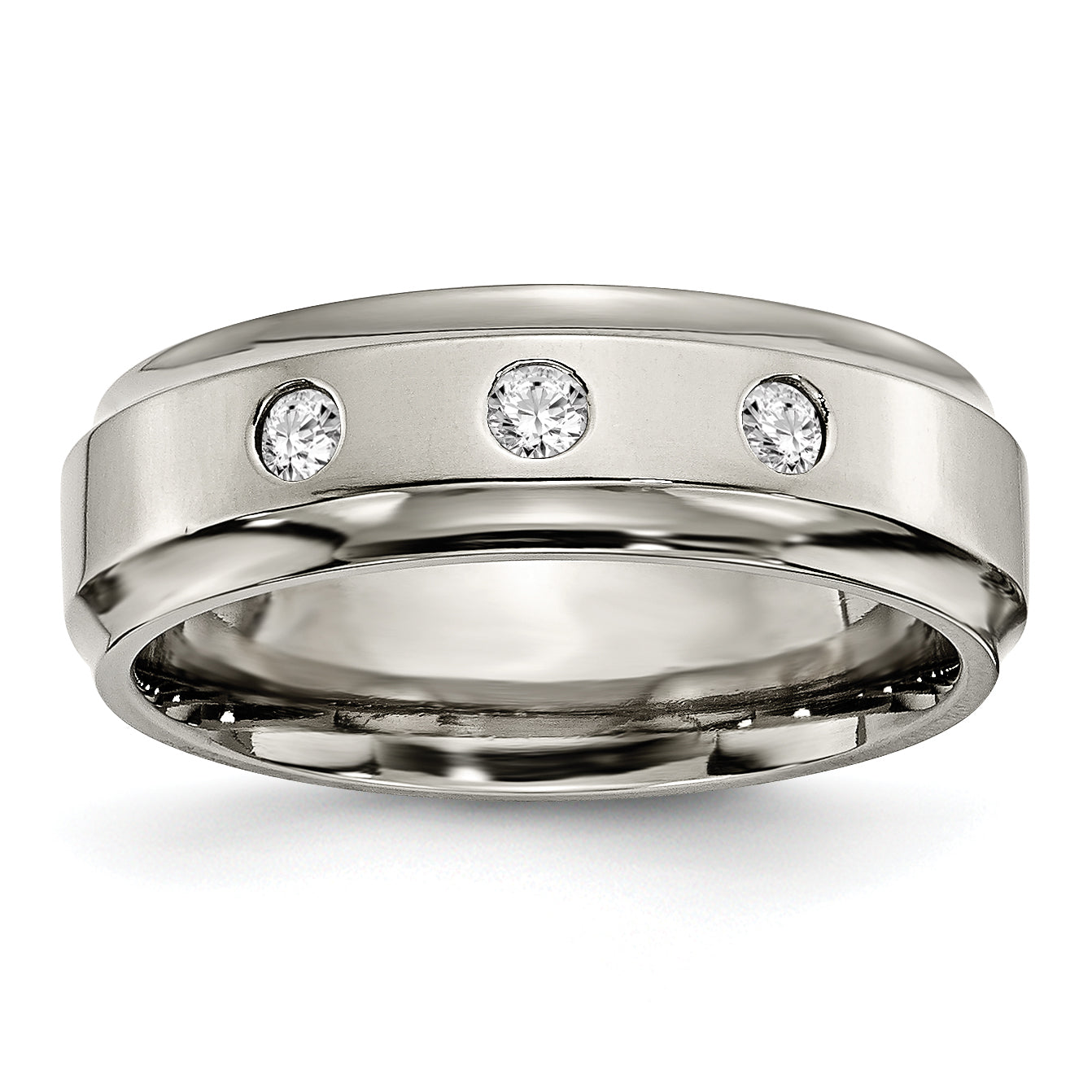Chisel Titanium Polished 1/5 Carat Diamond Ridged Edge 7mm Band Main image