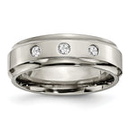 Chisel Titanium Polished 1/5 Carat Diamond Ridged Edge 7mm Band