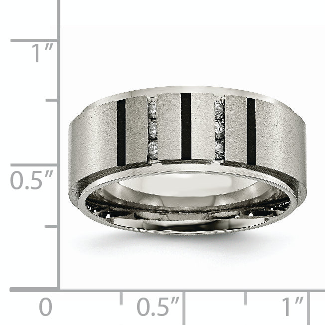 Chisel Titanium Brushed and Polished Black IP-plated 0.15 Carat Diamond 9mm Band