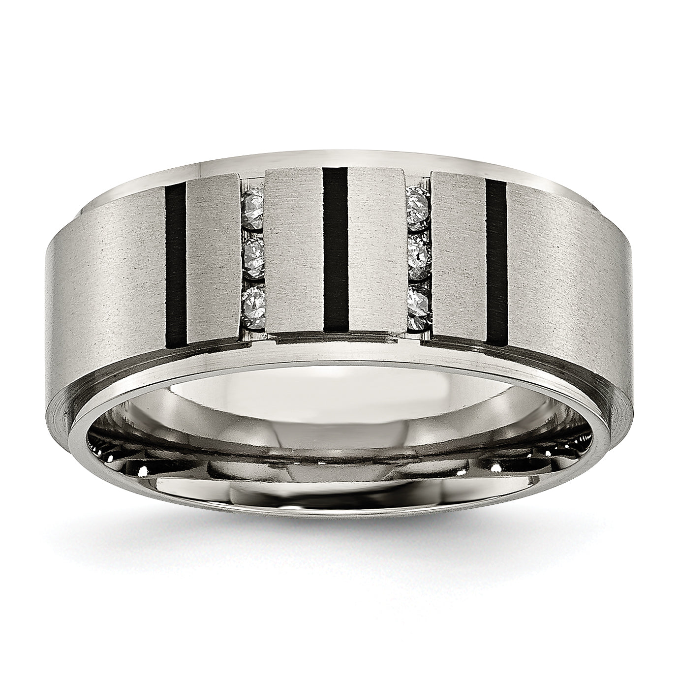 Chisel Titanium Brushed and Polished Black IP-plated 0.15 Carat Diamond 9mm Band Main image