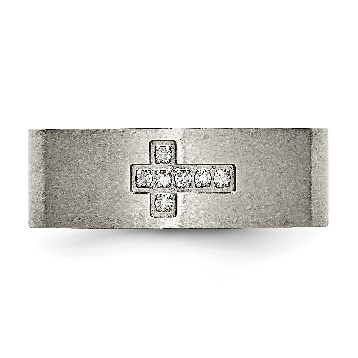 Chisel Titanium Brushed 1/15 Carat Diamond Cross 8mm Flat Band