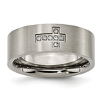 Chisel Titanium Brushed 1/15 Carat Diamond Cross 8mm Flat Band