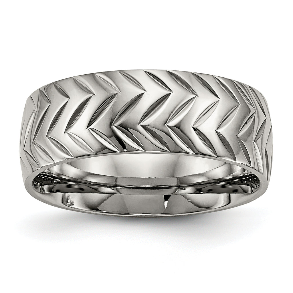 Chisel Titanium Polished Diamond Cut 8mm Band