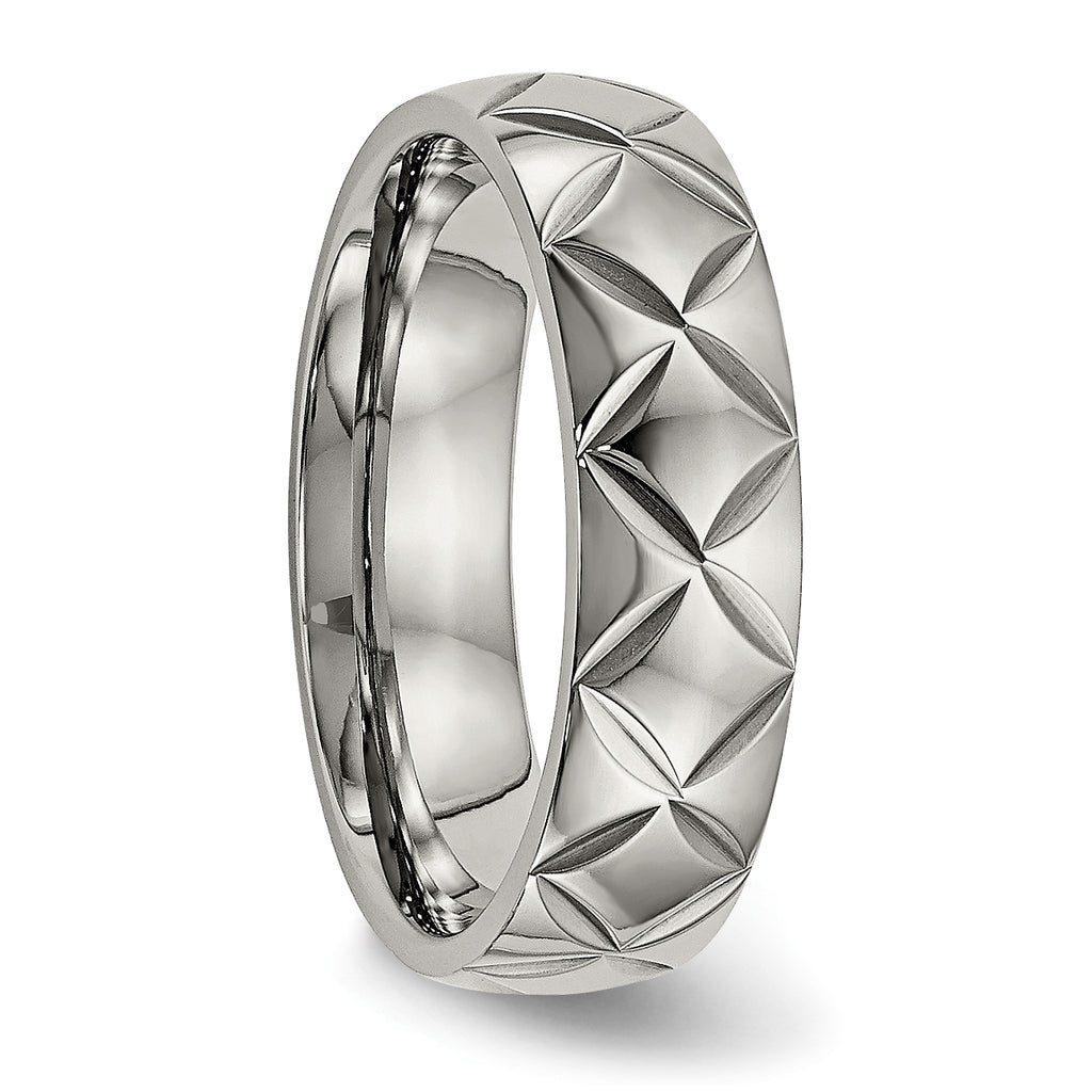 Titanium Polished Diamond Cut 6mm Band