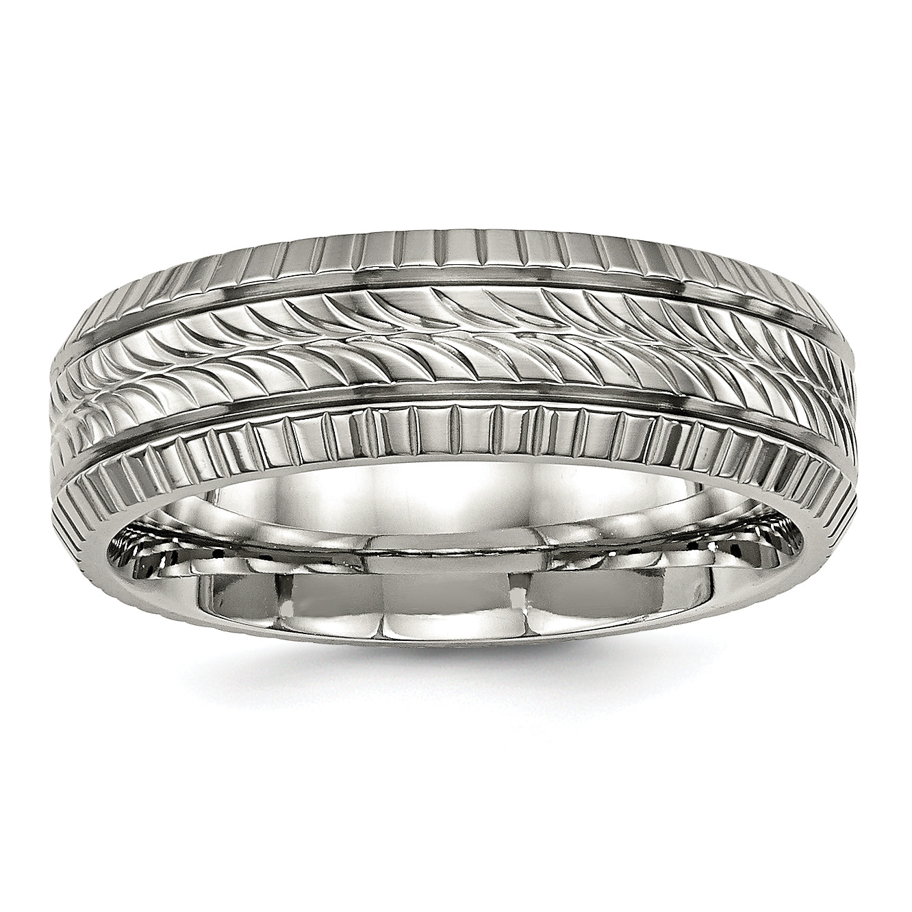 Titanium Polished Grooved and Textured 7mm Band Main image