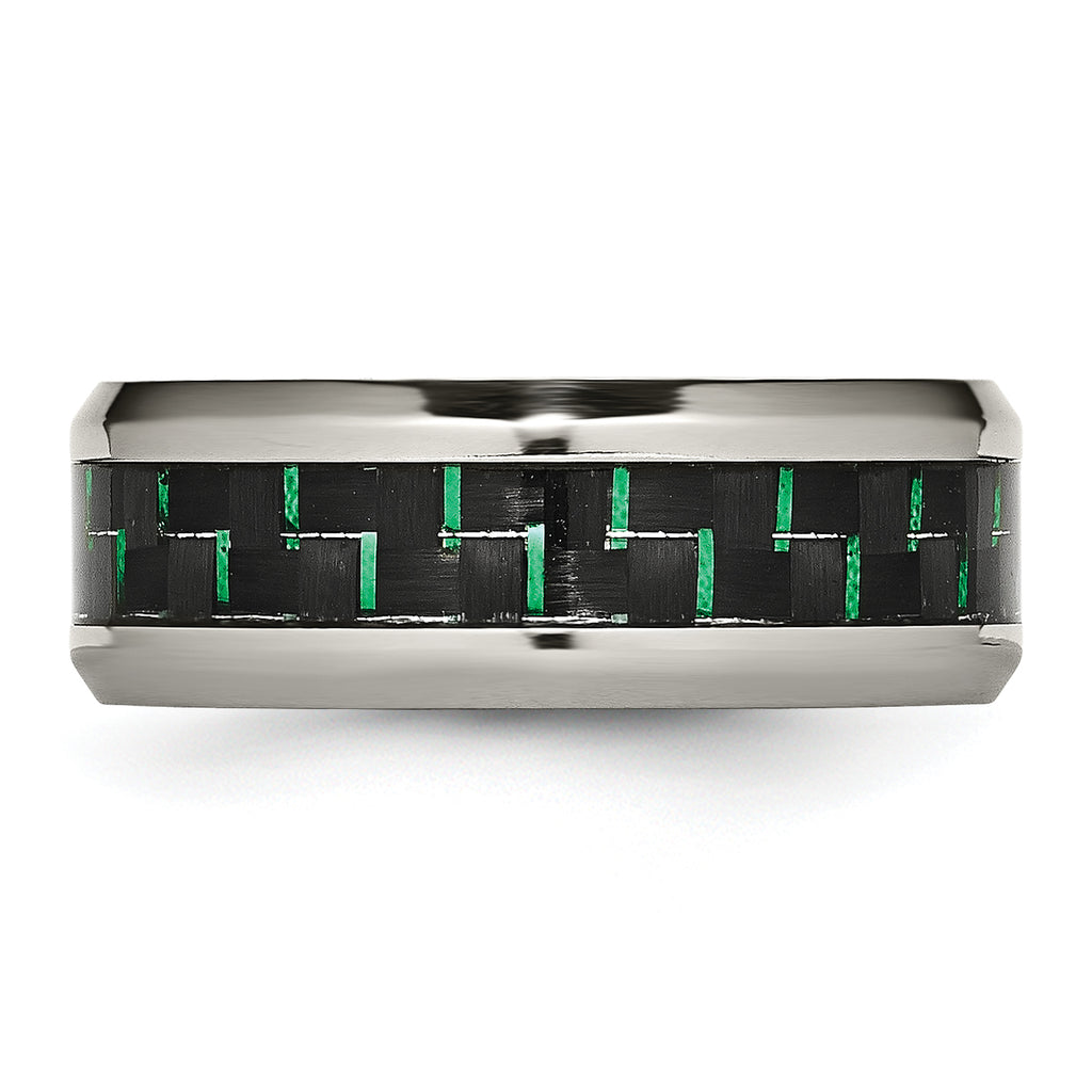 Chisel Titanium Polished with Black and Green Carbon Fiber Inlay 8mm Band