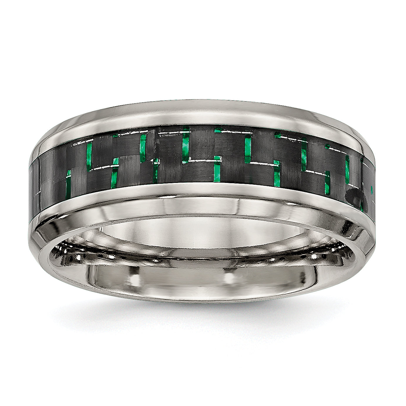 Chisel Titanium Polished with Black and Green Carbon Fiber Inlay 8mm Band Main image