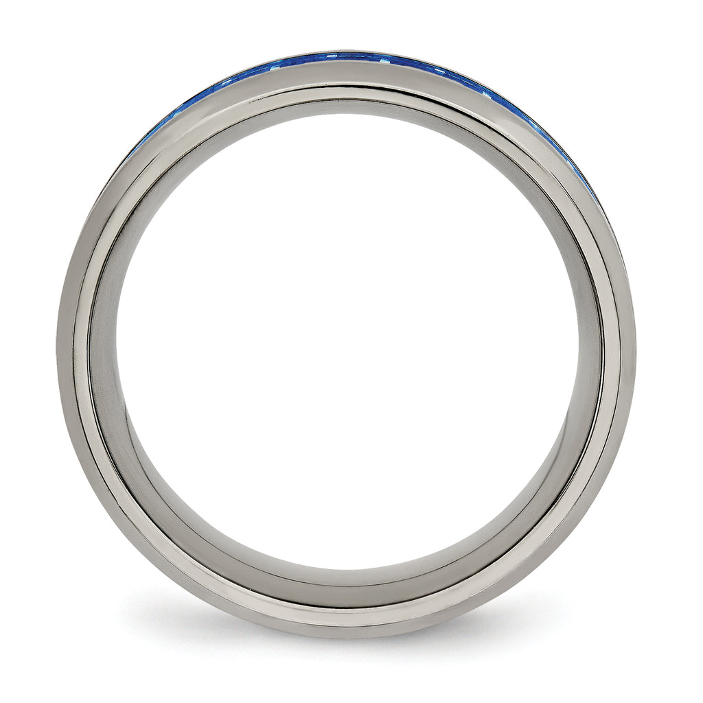 Chisel Titanium Polished with Blue and White Carbon Fiber Inlay 8mm Band