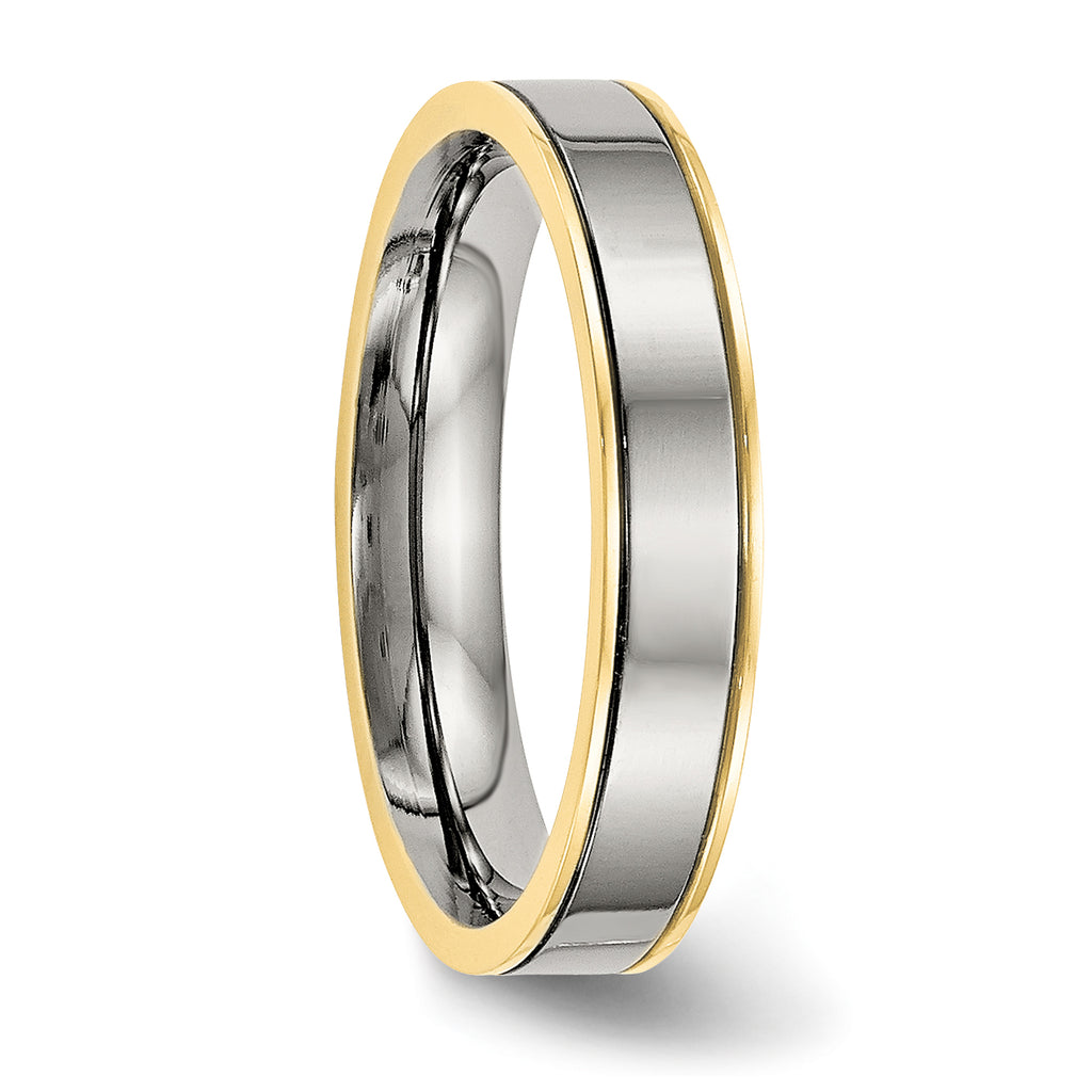 Chisel Titanium Polished Yellow IP-plated 5mm Grooved Comfort Fit Band
