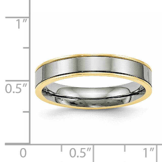 Chisel Titanium Polished Yellow IP-plated 5mm Grooved Comfort Fit Band