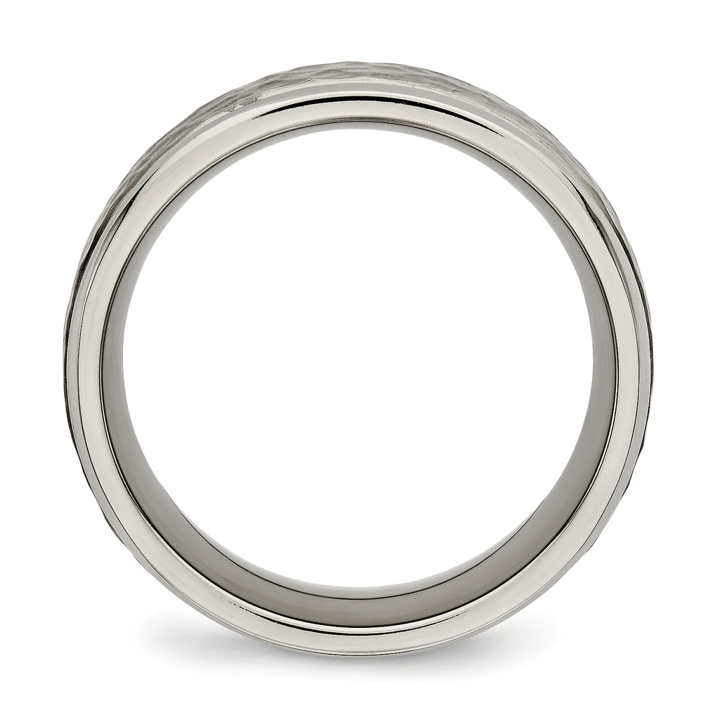 Chisel Titanium Polished with Satin Hammered Center 8mm Grooved Band