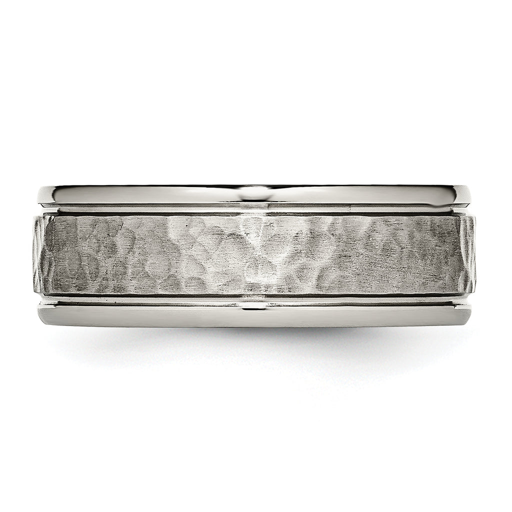 Chisel Titanium Polished with Satin Hammered Center 8mm Grooved Band