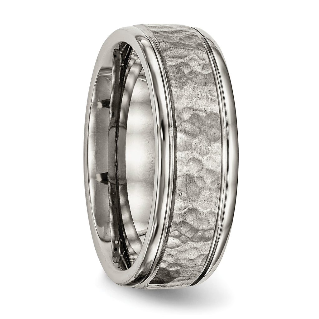 Chisel Titanium Polished with Satin Hammered Center 8mm Grooved Band