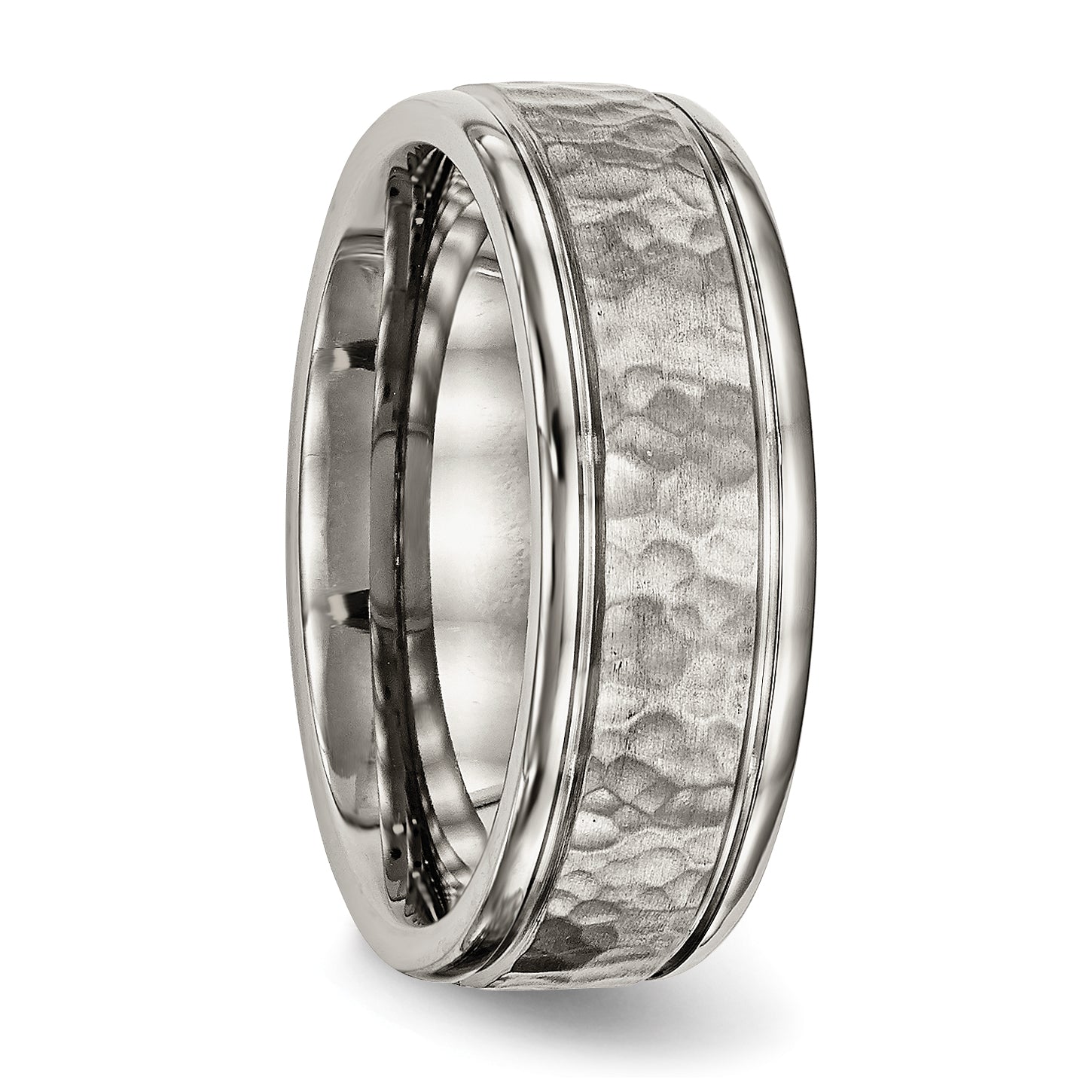Chisel Titanium Polished with Satin Hammered Center 8mm Grooved Band