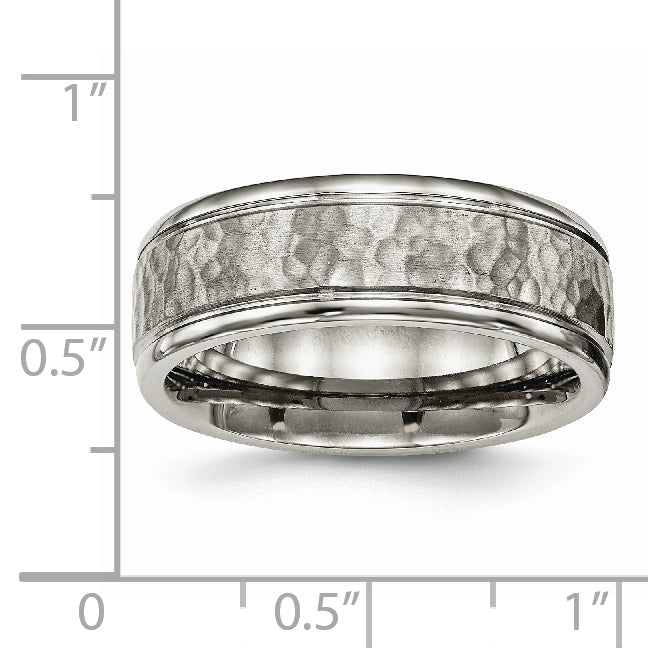 Chisel Titanium Polished with Satin Hammered Center 8mm Grooved Band