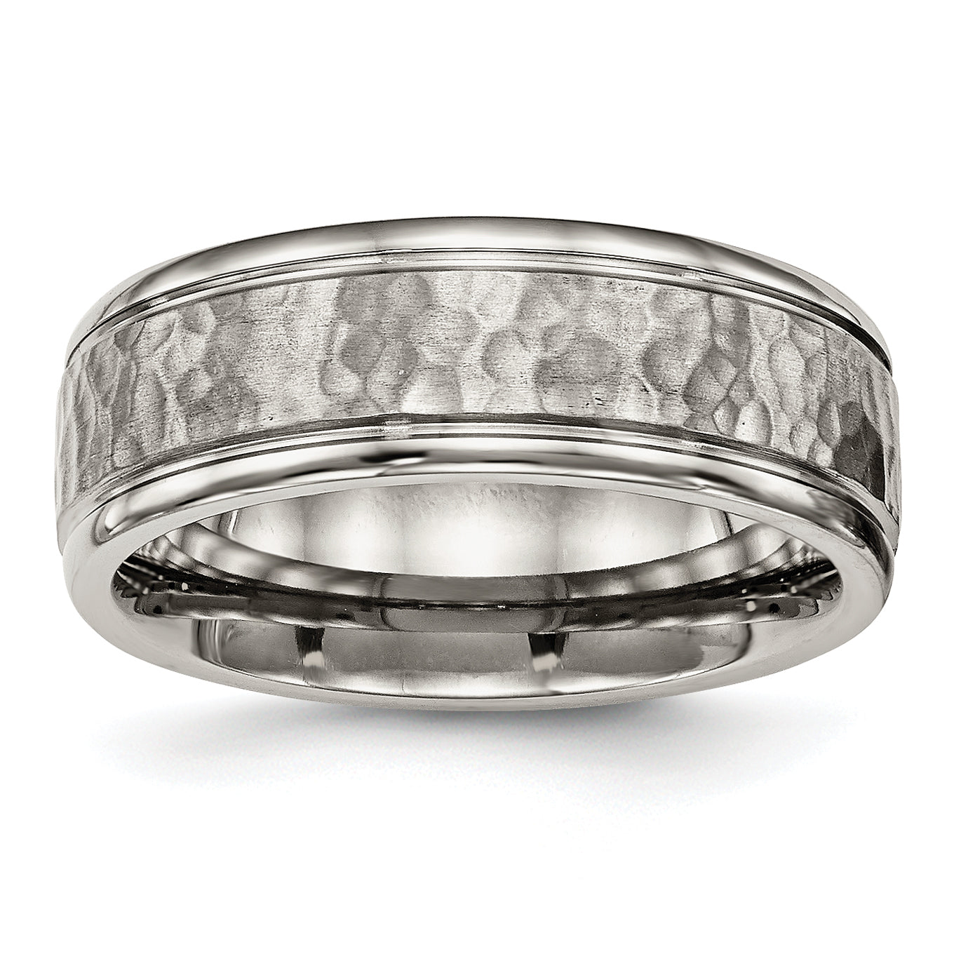 Chisel Titanium Polished with Satin Hammered Center 8mm Grooved Band Main image