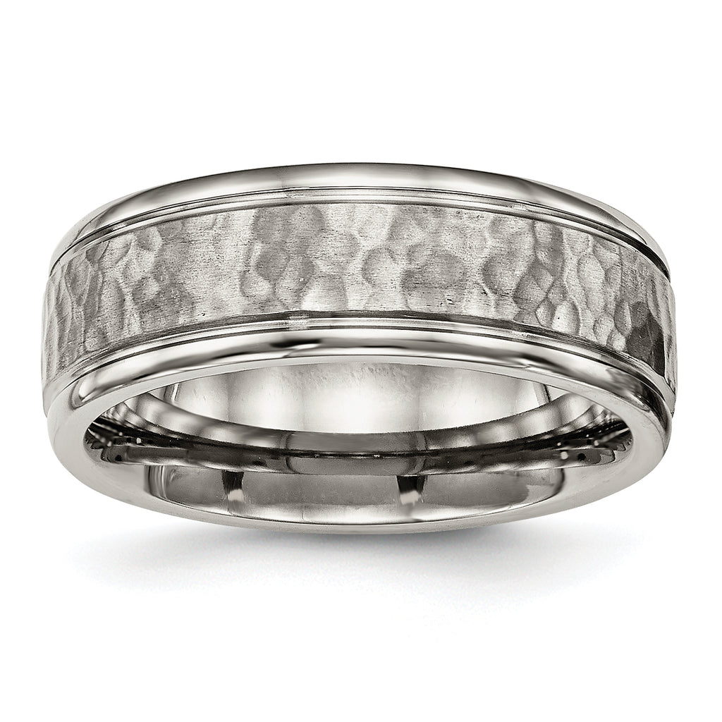 Chisel Titanium Polished with Satin Hammered Center 8mm Grooved Band