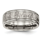 Chisel Titanium Polished with Satin Hammered Center 8mm Grooved Band