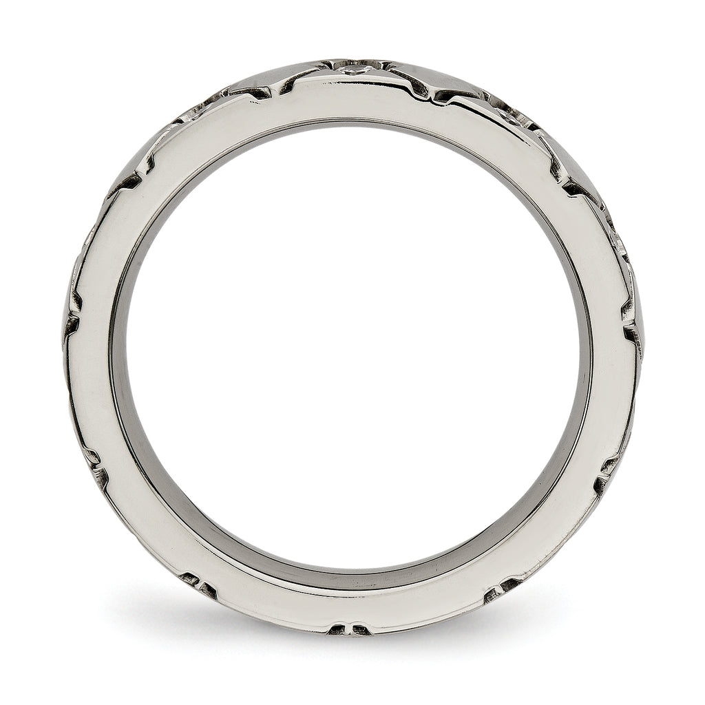 Titanium Polished with CZ CriSterling Silver Cross 4mm Grooved Band
