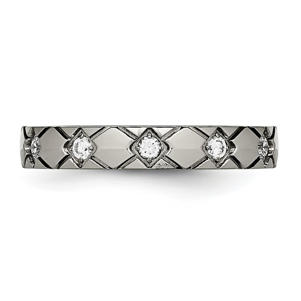 Titanium Polished with CZ CriSterling Silver Cross 4mm Grooved Band