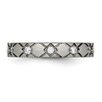 Titanium Polished with CZ CriSterling Silver Cross 4mm Grooved Band