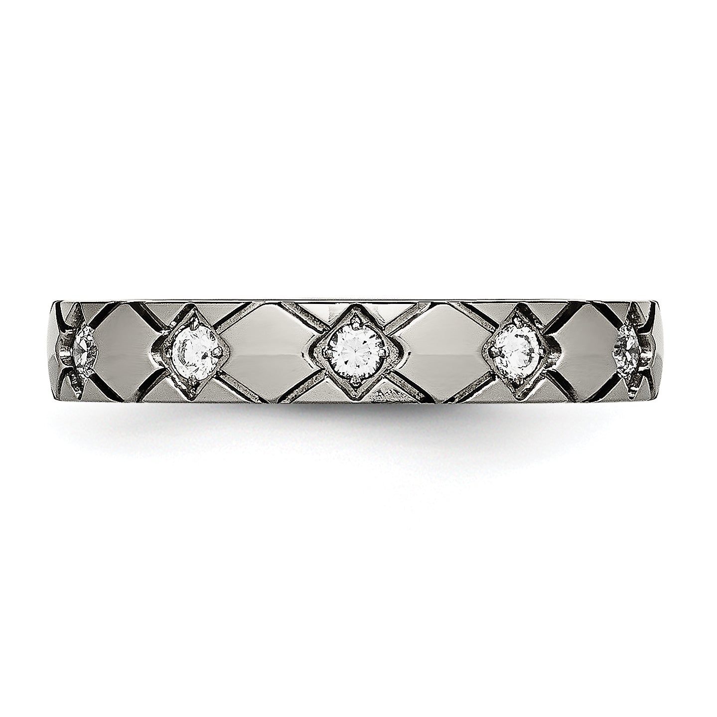 Titanium Polished with CZ CriSterling Silver Cross 4mm Grooved Band