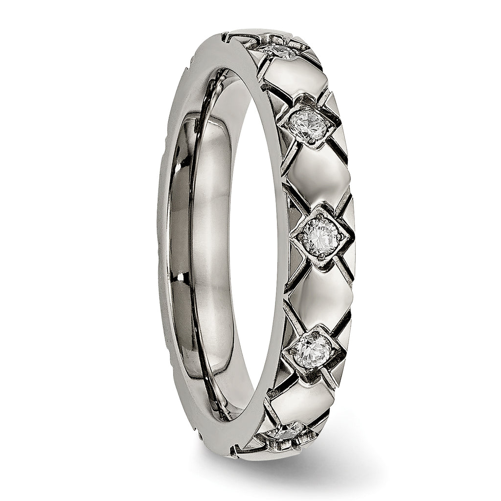 Titanium Polished with CZ CriSterling Silver Cross 4mm Grooved Band