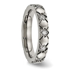 Titanium Polished with CZ CriSterling Silver Cross 4mm Grooved Band