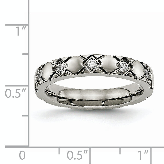 Titanium Polished with CZ Criss Cross 4mm Grooved Band