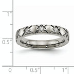 Titanium Polished with CZ CriSterling Silver Cross 4mm Grooved Band