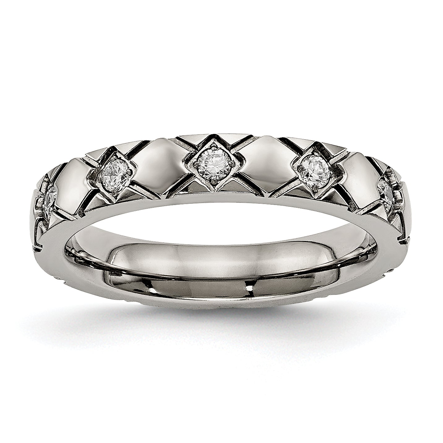 Titanium Polished with CZ CriSterling Silver Cross 4mm Grooved Band Main image