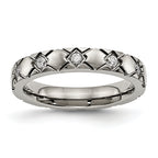Titanium Polished with CZ CriSterling Silver Cross 4mm Grooved Band