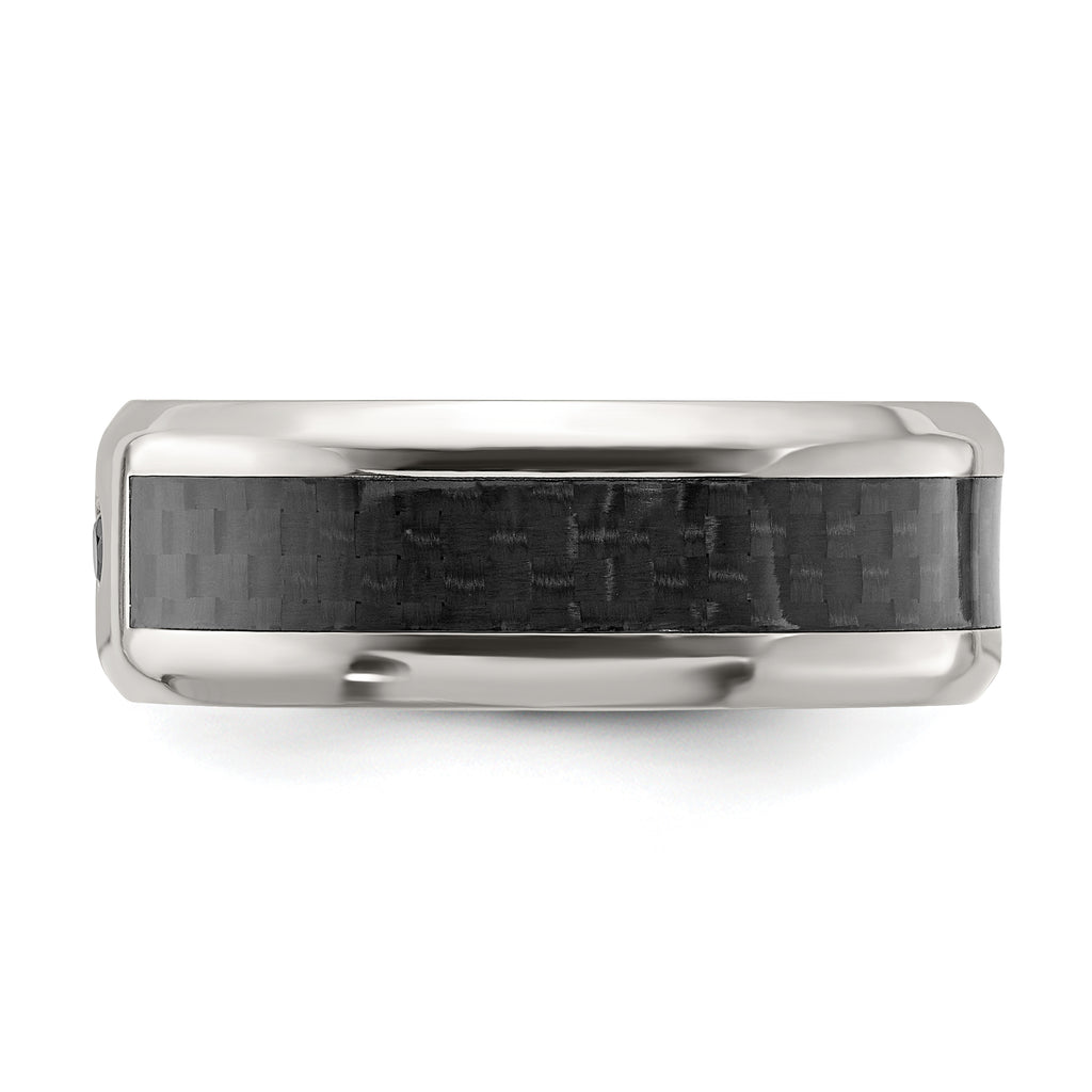 Chisel Titanium Polished with Black Carbon Fiber Inlay and CZ 8mm Band