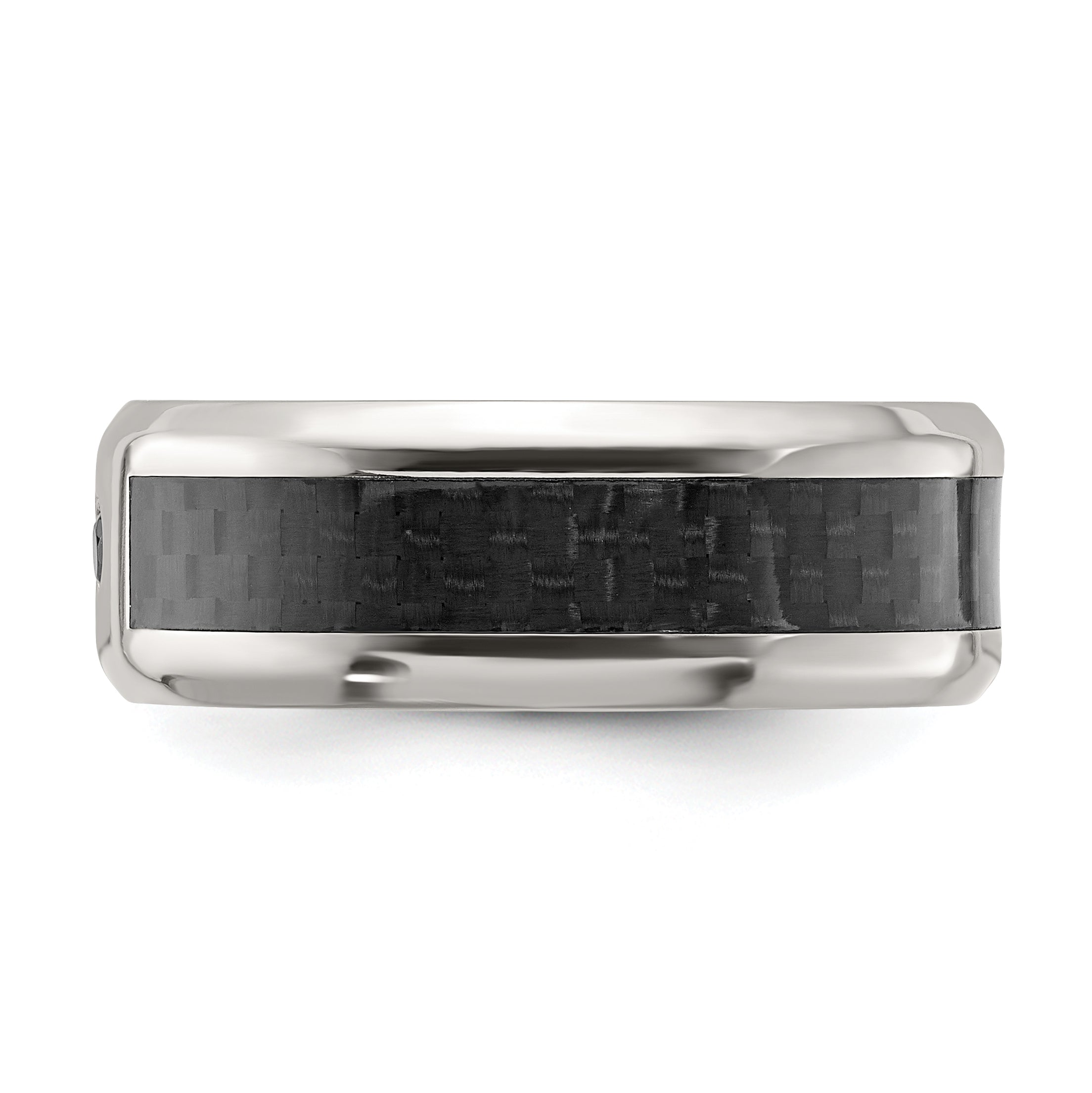 Chisel Titanium Polished with Black Carbon Fiber Inlay and CZ 8mm Band