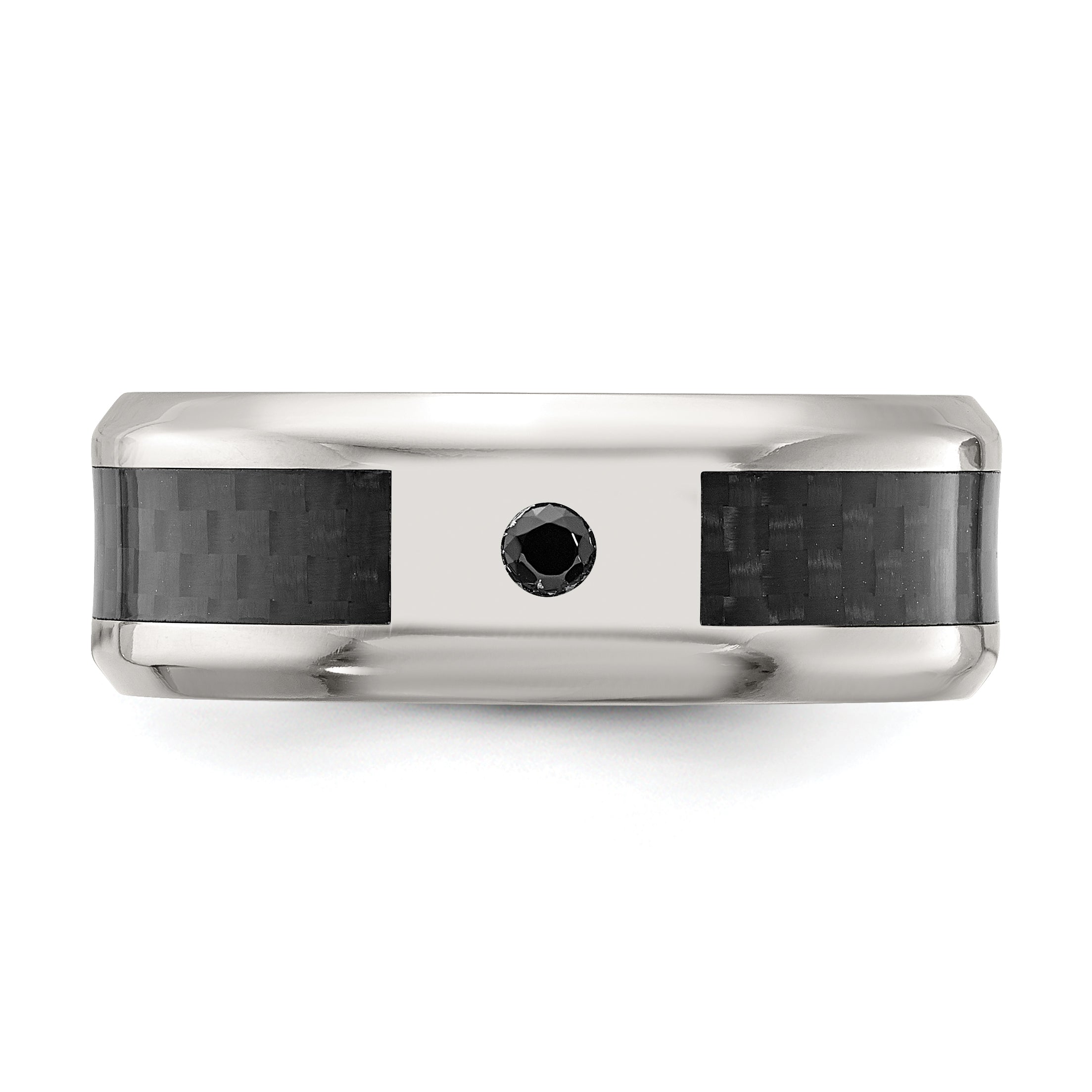 Chisel Titanium Polished with Black Carbon Fiber Inlay and CZ 8mm Band
