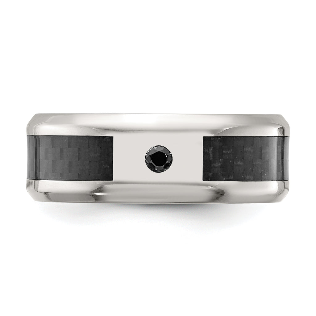Chisel Titanium Polished with Black Carbon Fiber Inlay and CZ 8mm Band