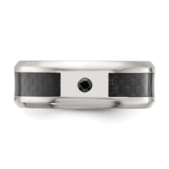 Chisel Titanium Polished with Black Carbon Fiber Inlay and CZ 8mm Band