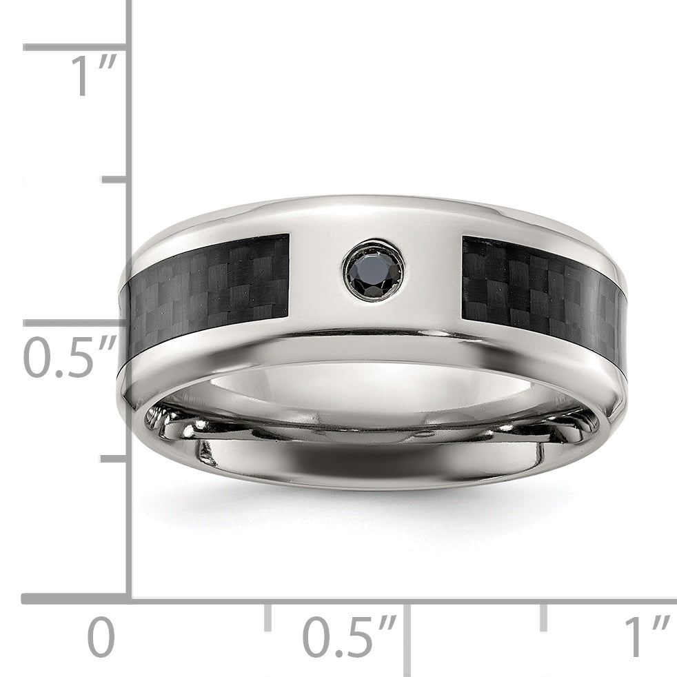 Chisel Titanium Polished with Black Carbon Fiber Inlay and CZ 8mm Band